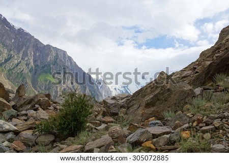 Scenic landscape - Path through the snow capped mountains