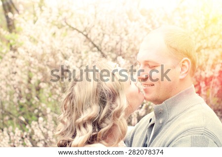 happy family couple, man and woman are hugging