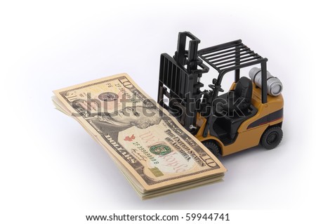 Toy fork lift with 10 dollar