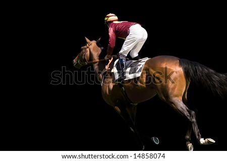 Jockey and horse number 7 on a black background.