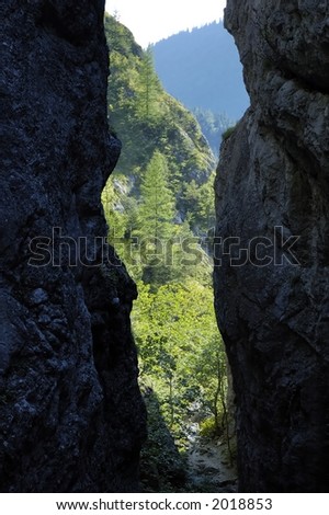 Narrow path between stony walls in Low Tatras Mountains