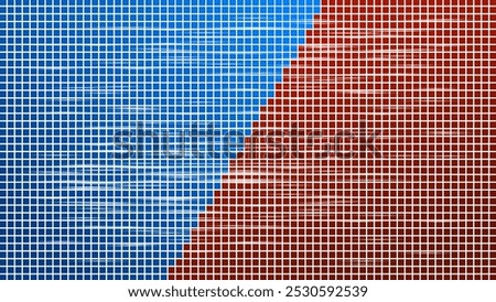 Halftone red and blue split vector background,  