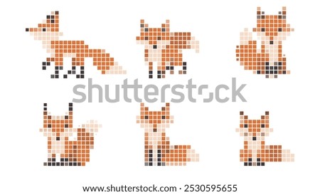 Fox Vector Mosaic Pixel Set Isolated