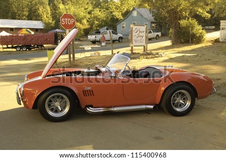 WEST POINT, CA - OCTOBER 6: AC Cobra at the antique vehicle and hot rod car rally at the 38th Lumberjack day parade, on October 6, 2012 in West Point.
