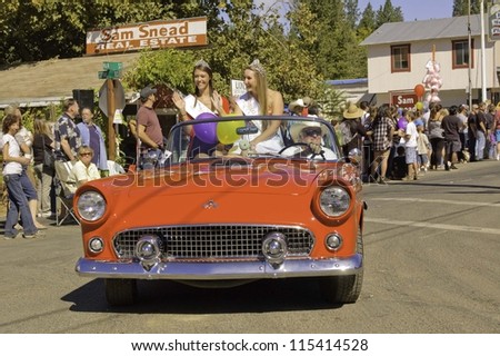 WEST POINT, CA - OCTOBER 6: Unidentified beauty queens celebrating the 38th  Lumberjack day  parade, on October 6, 2012 in West Point.
