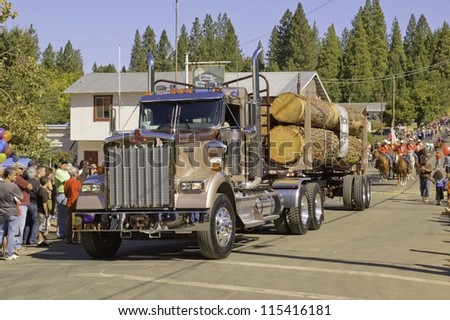 WEST POINT, CA - OCTOBER 6: Logging truck in celebrating the 38th  Lumberjack day  parade, on October 6, 2012 in West Point.