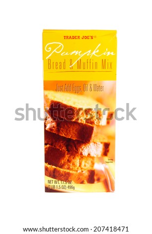 Hayward, CA - July 24, 2014: 17.5 oz packet of Trader Joe\'s brand Pumpkin Bread & Muffin Mix