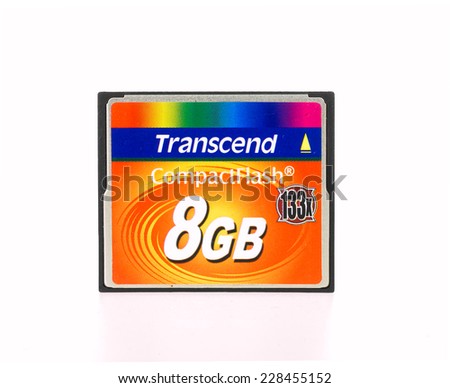 Hayward, CA - October 27, 2014: Transcend brand 8GB Compact Flash card