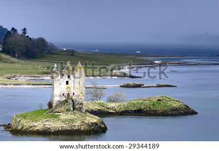 Castle Stalker in Scotland ona remote island in a loch