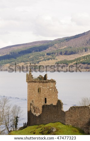 Urquhart Castle on Loch Ness in Scotland the home of the clan Grant, and the place of the most sightings of \