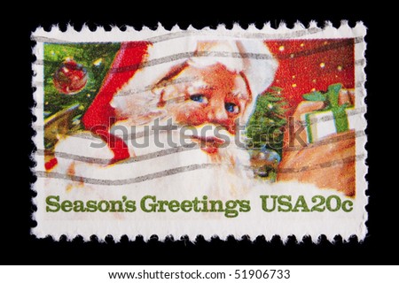 UNITED STATES - CIRCA 1983: a stamp printed in USA depicting happy santa, inscription 