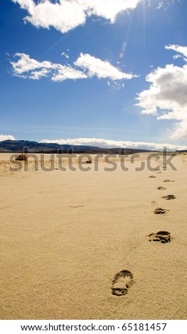 footprints in the sand in the desert of Death Valley