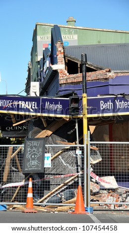 CHRISTCHURCH, NEW ZEALAND - SEPTEMBER 07: A travel agency on Papanui Road is demolished by a 7.1 earthquake on September 07, 2010 in Christchurch.