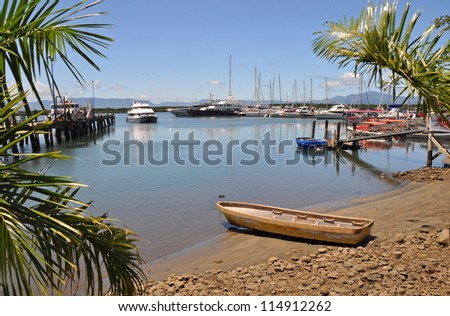 Denerau Harbour & Marina, Fiji. Includes a fleet of sailing boats moored in the background.