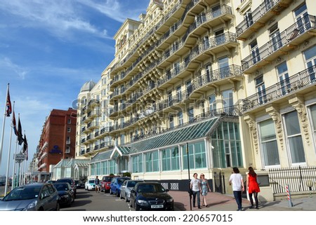 Brighton, United Kingdom - September 28, 2014: The Historic Victorian Grand Hotel on the beachfront in Brighton.
