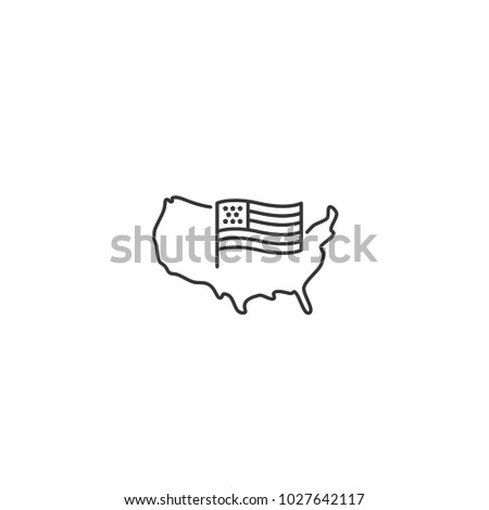 USA map with flag - vector thin line icon