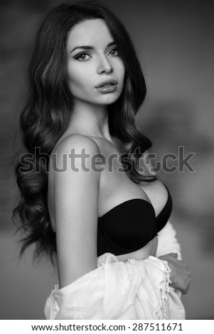 Emotional portrait of young beautiful pretty girl. Stylish fashion dramatic portrait