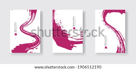 fuchsia ink brush stroke on white background. Japanese style. Vector illustration of grunge wave stains.Vector brushes illustration.