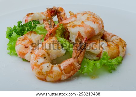 Roasted Tiger shrimps cocktail with herbs and spices