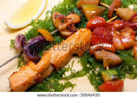 hot barbecue vegetables and seafood