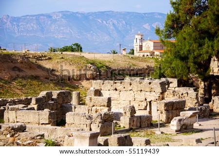 Archaeological Dig Site at the Apollo Temple, Corinth, Greece.