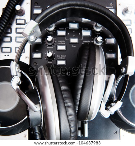 headphones close up in a music console