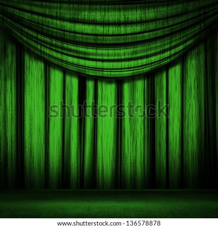 theater stage with green curtain