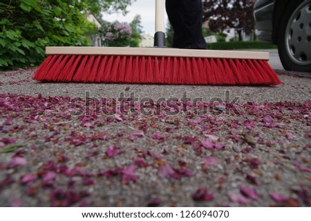 Similar – Image, Stock Photo Street broom with red bristles, makes weekend on the construction site. Plaster walls are freshly filled and the screed floor has hardened