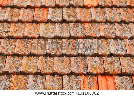 Red old tile roof background
