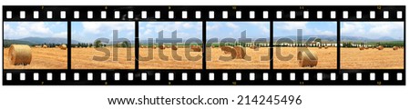 Straw bales pastoral summer countryside panorama films strip abstract background