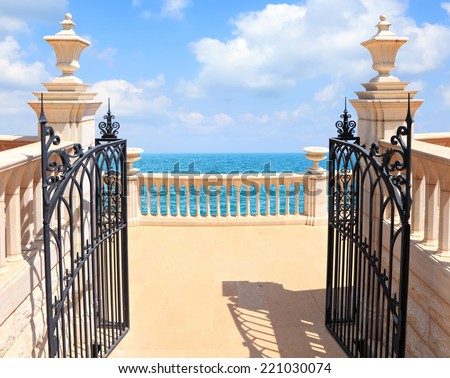 Open gate to heaven with a amazing ocean background