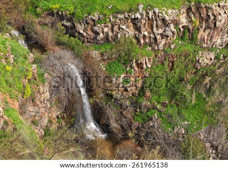 Waterfall landscape on the Golan Heights national park of Israel