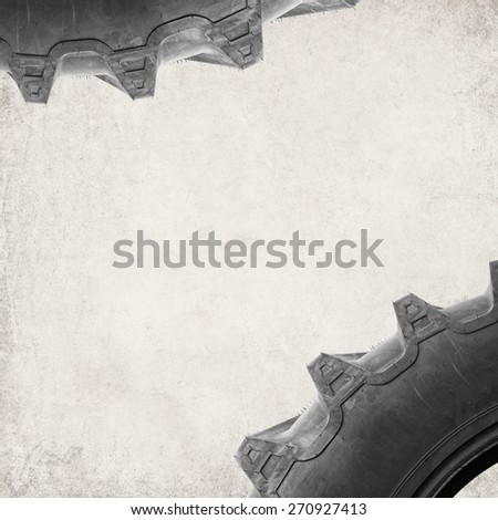 Textured old paper background with automobile truck tire