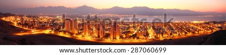 Night panoramic view of Eilat. Red Sea, Israel