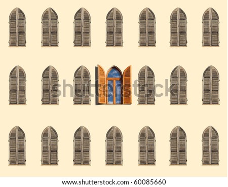 Windows with shutters on an old house