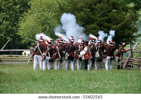 MANALAPAN, NJ - JUNE 19: American Light Dragoons fire on a British position on the battlefield at the 2010 re-enactment of the Battle of Monmouth on June 19, 2010 in Manalapan, NJ.