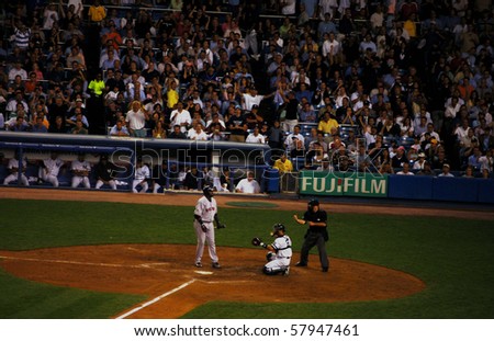 BRONX, NY - AUGUST 28: David Ortiz of the Boston Red Sox is called out on strikes in a game against the New York Yankees at Yankee Stadium August 28, 2007 in Bronx, NY