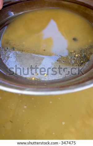 Specks of gold in a gold pan