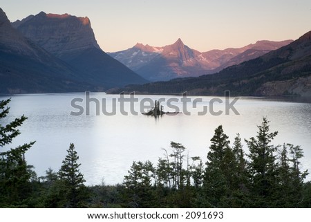 Sunrise on wild goose island in east glacier montana