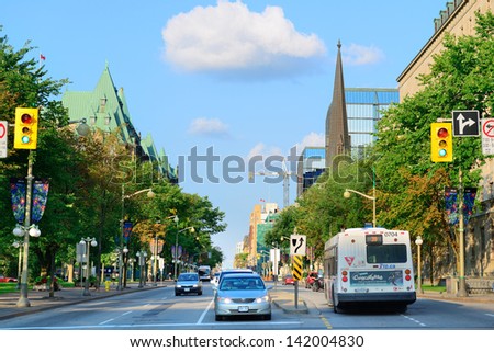 OTTAWA, CANADA - SEP 8: Ottawa city street view on September 8, 2012 in Ottawa, Canada. With population of 883,391 as in 2011 and as the capital of Canada, it is the fourth largest city in the country