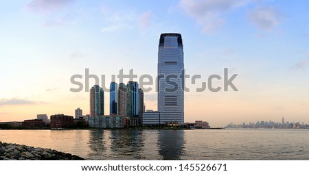 New Jersey at sunset over Hudson River panorama