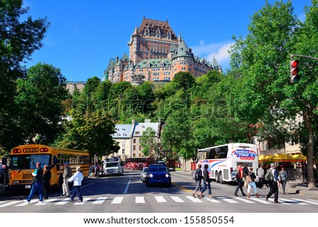 QUEBEC CITY, CANADA - SEP 10: Street view with Chateau Frontenac in the day on September 10, 2012 in Quebec City, Canada. As the capital of Quebec, it is one of the oldest cities in North America.