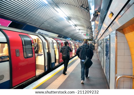 LONDON, UK - SEP 27: London Underground station interior on September 27, 2013 in London, UK. The system serves 270 stations, 402 kilometers of track with operation history of 150 years