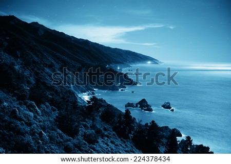 Seascape in Moonlight in Big Sur in California.