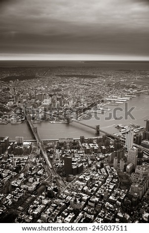 New York City Manhattan aerial view with east river and bridges