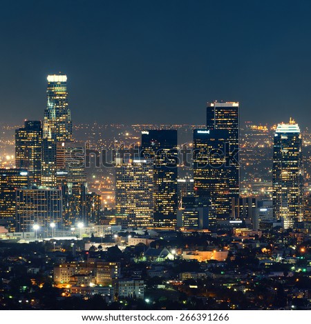 Los Angeles Downtown Buildings At Night Stock Photo 266391266 ...