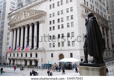 NEW YORK CITY - JAN 1: Wall Street with New York Stock Exchange in Manhattan Finance district during United States economy recovery, January 1, 2010 in Manhattan, New York City.