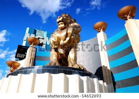 LAS VEGAS - MAR 4: MGM Grand Hotel, the second largest hotel in the world and second largest hotel resort complex in the United States, with lion statue on March 4, 2010 in Las Vegas, Nevada.