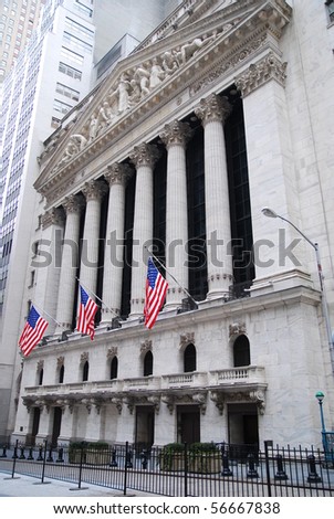 NEW YORK CITY - JAN 1: Wall Street with New York Stock Exchange in Manhattan Finance district during United States economy recovery, January 1, 2010 in Manhattan, New York City.