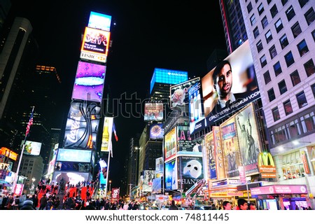 NEW YORK CITY, NY - JAN 30:Times Square symbolizes the prosperity and modern commercial atmosphere of Manhattan as the famous landmark of United States. January 30, 2011 Manhattan, New York City.